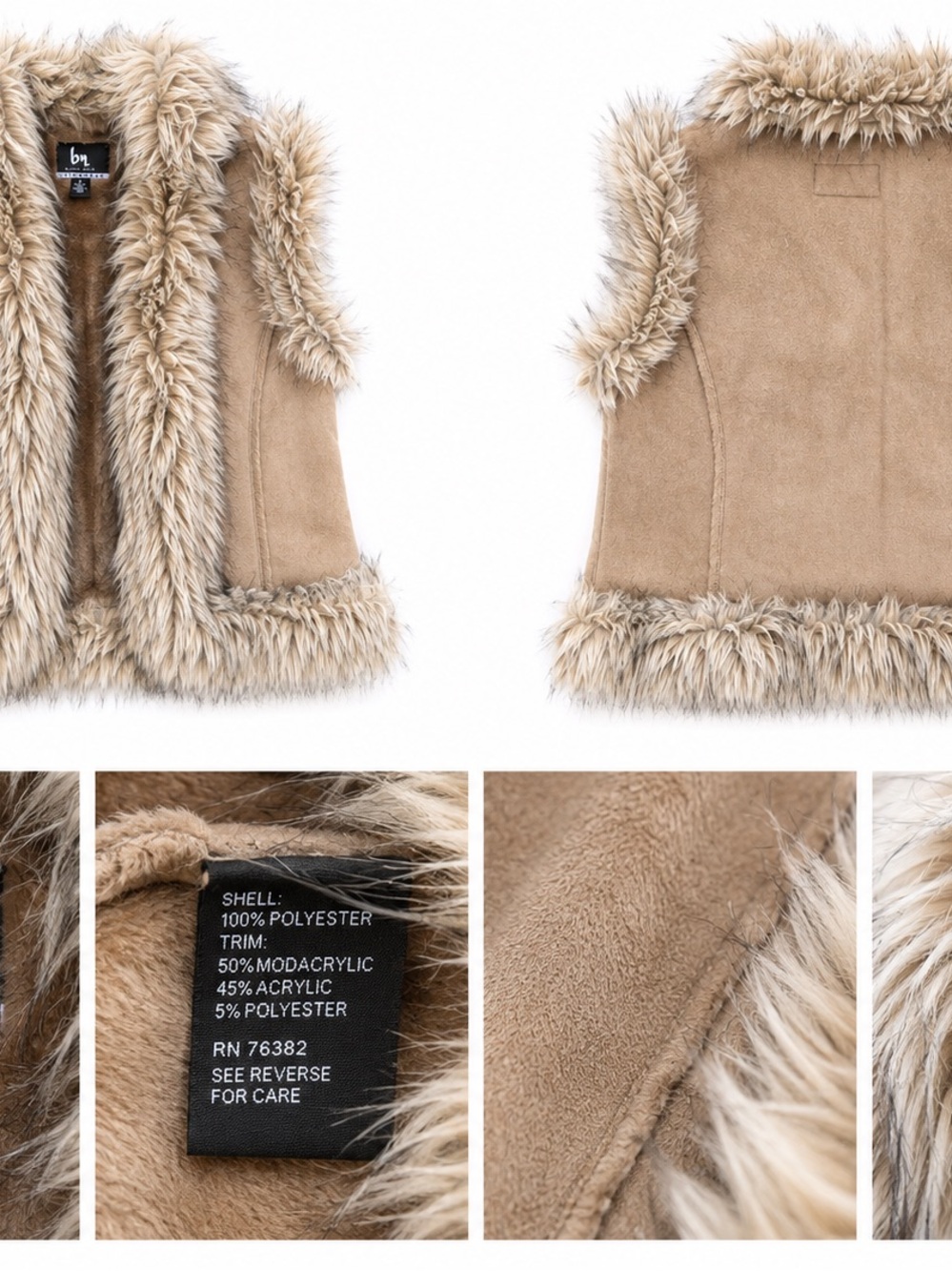 Blanc Noir Faux Fur Trim Tan Vest Jacket